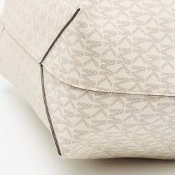 Pre Owned MICHAEL Michael Kors Vanilla/Tan Signature Coated Canvas and Leather Hayley Tote