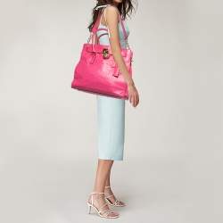 Pre Owned MICHAEL Michael Kors Pink Ostrich Embossed Leather Large Hamilton North South Tote