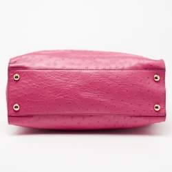 Pre Owned MICHAEL Michael Kors Pink Ostrich Embossed Leather Large Hamilton North South Tote