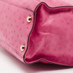 Pre Owned MICHAEL Michael Kors Pink Ostrich Embossed Leather Large Hamilton North South Tote