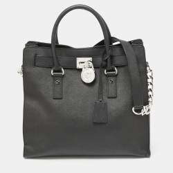 Pre Owned MICHAEL Michael Kors Black Leather Large Hamilton North South Tote