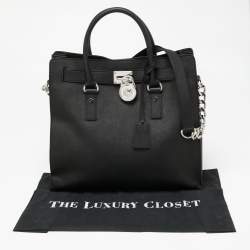 Pre Owned MICHAEL Michael Kors Black Leather Large Hamilton North South Tote
