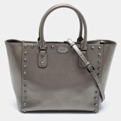 Pre Owned MICHAEL Michael Kors Gun Metal Leather Sandrine Tote