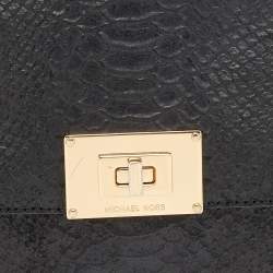 Pre Owned MICHAEL Michael Kors Black Python Embossed Leather Turnlock Shoulder Bag