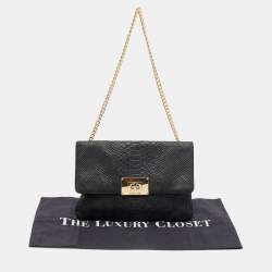 Pre Owned MICHAEL Michael Kors Black Python Embossed Leather Turnlock Shoulder Bag