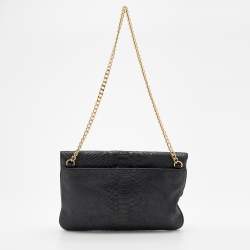 Pre Owned MICHAEL Michael Kors Black Python Embossed Leather Turnlock Shoulder Bag