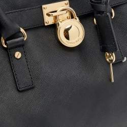 Pre Owned MICHAEL Michael Kors Black Leather Large East West Hamilton Tote