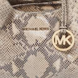 Pre Owned حقيبة هوبو مايكل مايكل كورس بيدفورد سويدي وجلد نقشة الثعبان بيج