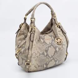 Pre Owned حقيبة هوبو مايكل مايكل كورس بيدفورد سويدي وجلد نقشة الثعبان بيج