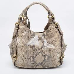 Pre Owned حقيبة هوبو مايكل مايكل كورس بيدفورد سويدي وجلد نقشة الثعبان بيج