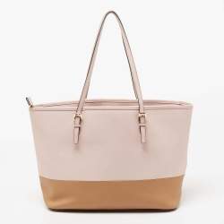 Pre Owned حقيبة يد توتس مايكل مايكل كورس جيت سيت ترافيل جلد سافيانو بني/وردي متوسطة