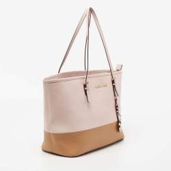 Pre Owned حقيبة يد توتس مايكل مايكل كورس جيت سيت ترافيل جلد سافيانو بني/وردي متوسطة