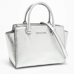 Pre Owned حقيبة يد توتس مايكل مايكل كورس سيلما جلد فضي ميتاليك متوسطة