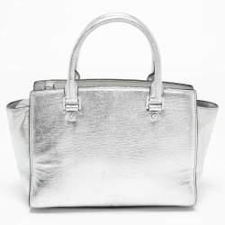 Pre Owned حقيبة يد توتس مايكل مايكل كورس س يلما جلد فضي ميتاليك متوسطة