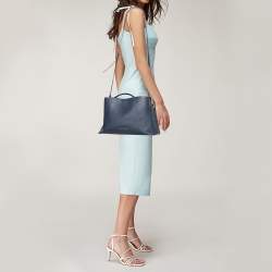 Pre Owned MICHAEL Michael Kors Navy Blue Leather Portia Top Handle Bag
