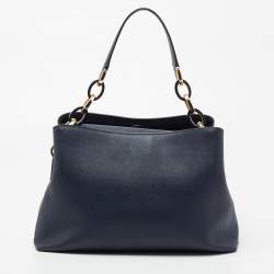 Pre Owned MICHAEL Michael Kors Navy Blue Leather Portia Top Handle Bag