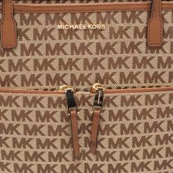 Pre Owned حقيبة يد توتس مايكل كورس كمبتون جلد وكانفاس بيج / بني بالشعار