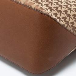 Pre Owned حقيبة يد توتس مايكل كورس كمبتون جلد وكانفاس بيج / بني بالشعار