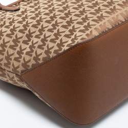 Pre Owned حقيبة يد توتس مايكل كورس كمبتون جلد وكانفاس بيج / بني بالشعار