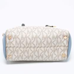 Pre Owned حقيبة ساتشل مايكل مايكل كورس سيارا جلد وكانفاس أبيض / أزرق بالشعار