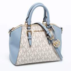 Pre Owned حقيبة ساتشل مايكل مايكل كورس سيارا جلد وكانفاس أبيض / أزرق بالشعار