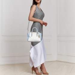 Pre Owned حقيبة ساتشل مايكل مايكل كورس سيارا جلد وكانفاس أبيض / أزرق بالشعار