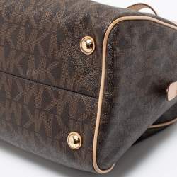 Pre Owned MICHAEL Michael Kors Brown/Beige Signature Coated Canvas and Leather Grayson Boston Bag