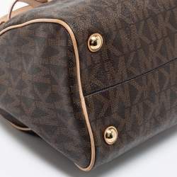 Pre Owned MICHAEL Michael Kors Brown/Beige Signature Coated Canvas and Leather Grayson Boston Bag