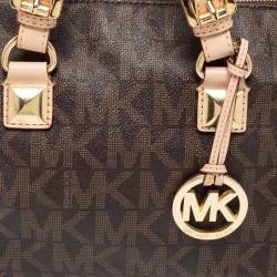 Pre Owned MICHAEL Michael Kors Brown/Beige Signature Coated Canvas and Leather Grayson Boston Bag