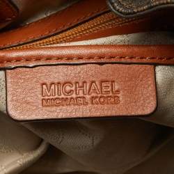 Pre Owned MICHAEL Michael Kors Dark Brown Signature Coated Canvas and Leather Frankie Drawstring Bucket Bag