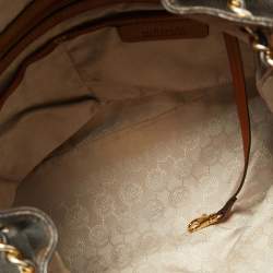 Pre Owned MICHAEL Michael Kors Dark Brown Signature Coated Canvas and Leather Frankie Drawstring Bucket Bag