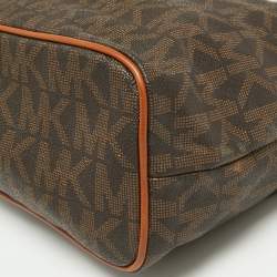 Pre Owned MICHAEL Michael Kors Dark Brown Signature Coated Canvas and Leather Frankie Drawstring Bucket Bag