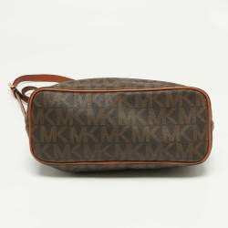 Pre Owned MICHAEL Michael Kors Dark Brown Signature Coated Canvas and Leather Frankie Drawstring Bucket Bag