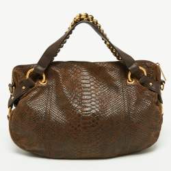 مملوكة مسبقًا MICHAEL Michael Kors Brown Python Embossed Leather Satchel
