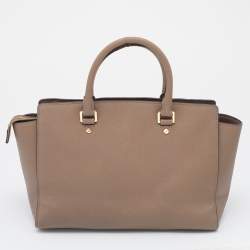 Pre Owned MICHAEL Michael Kors Tortilla Brown Saffiano Leather Large Selma Tote