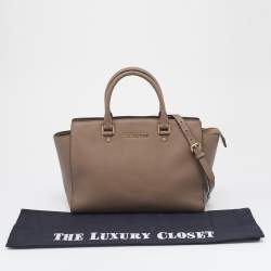Pre Owned MICHAEL Michael Kors Tortilla Brown Saffiano Leather Large Selma Tote