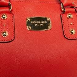 Pre Owned MICHAEL Michael Kors Red Saffiano Leather Dome Satchel