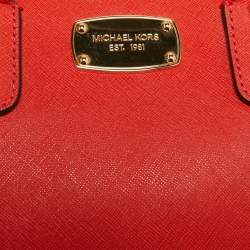 Pre Owned MICHAEL Michael Kors Red Saffiano Leather Dome Satchel