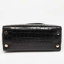 Pre Owned MICHAEL Michael Kors Black Croc Embossed Leather Ellis Satchel