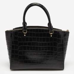 Pre Owned MICHAEL Michael Kors Black Croc Embossed Leather Ellis Satchel