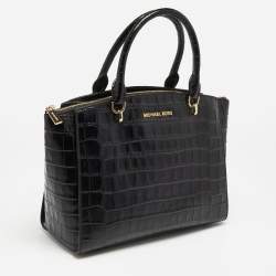 Pre Owned MICHAEL Michael Kors Black Croc Embossed Leather Ellis Satchel