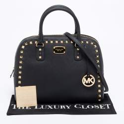 Pre Owned MICHAEL Michael Kors Black Leather Studded Sandrine Satchel