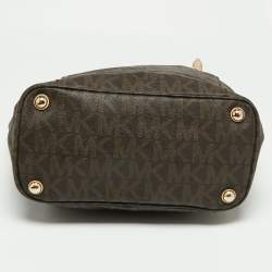 Pre Owned MICHAEL Michael Kors Brown/Beige Signature Coated Canvas and Leather Jet Set Tote