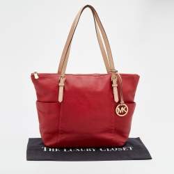 Pre Owned MICHAEL Michael Kors Red Leather Jet Set Tote