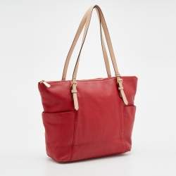 Pre Owned MICHAEL Michael Kors Red Leather Jet Set Tote