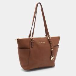 Pre Owned MICHAEL Michael Kors Caramel Leather Top-zip Jet Set Tote