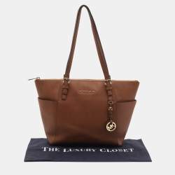 Pre Owned MICHAEL Michael Kors Caramel Leather Top-zip Jet Set Tote
