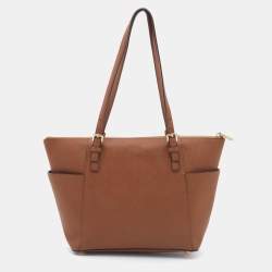 Pre Owned MICHAEL Michael Kors Caramel Leather Top-zip Jet Set Tote