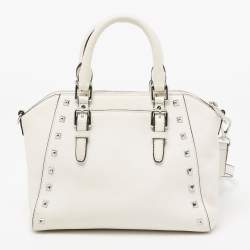 Pre Owned MICHAEL Michael Kors White Leather Studded Ciara Satchel