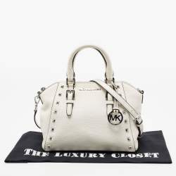 Pre Owned MICHAEL Michael Kors White Leather Studded Ciara Satchel